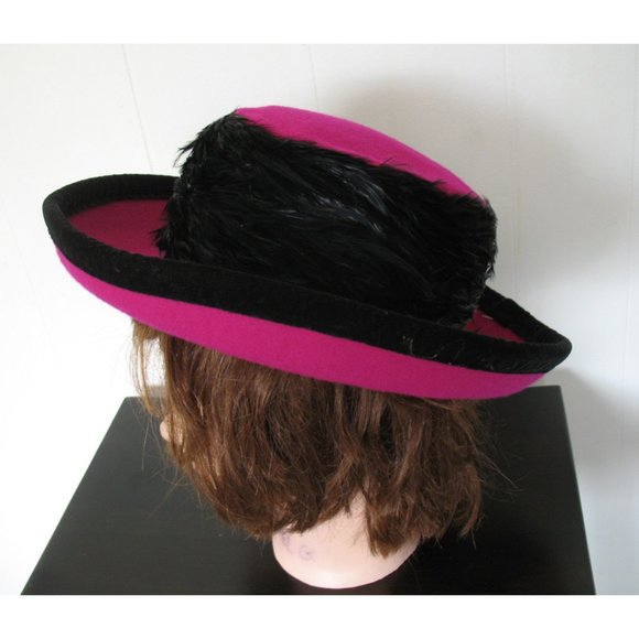 Vintage 80s Fedora Hat NWT Wool Black Feather Trim By Gantos - Picture 6 of 10
